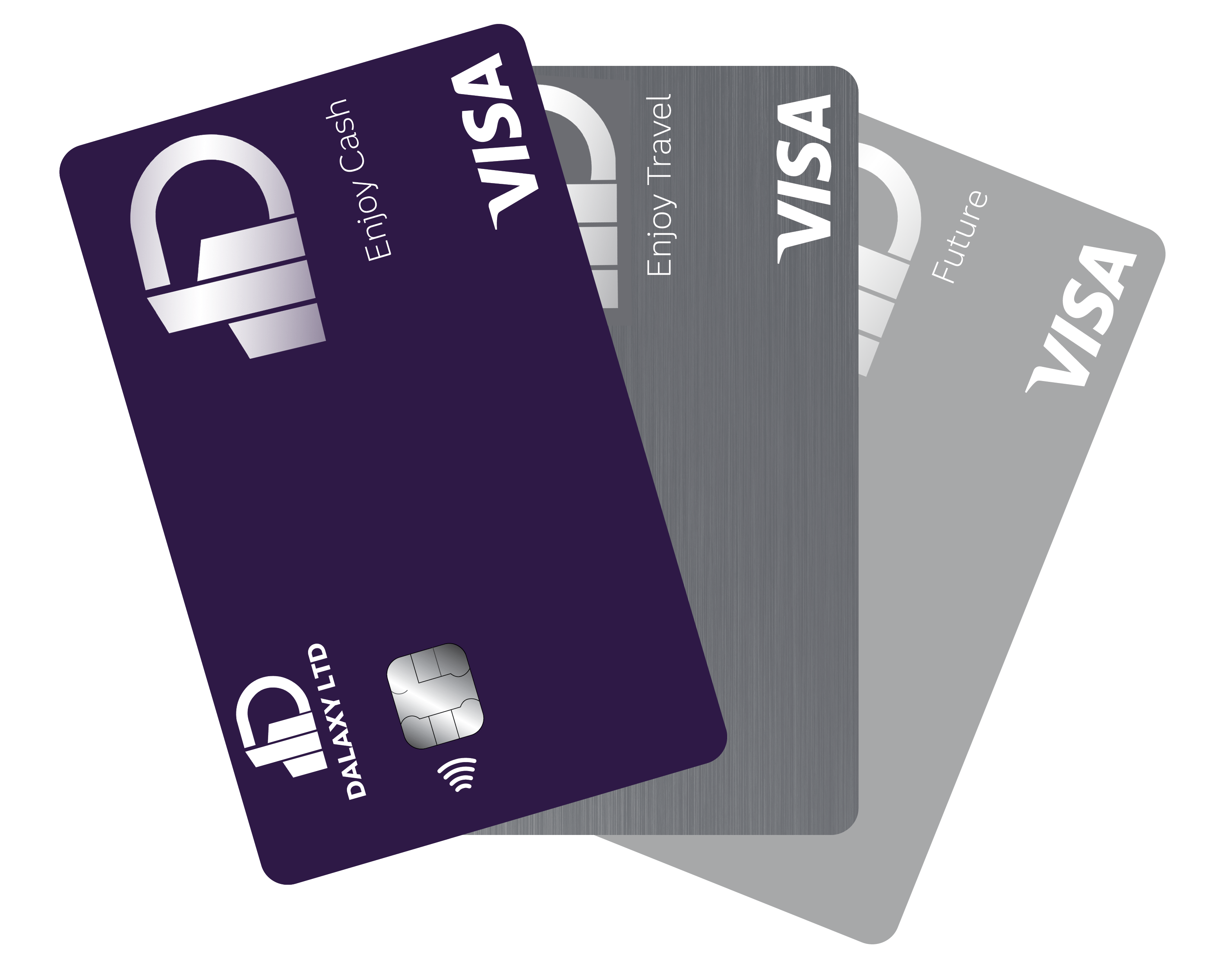 Dalaxy Ltd Enjoy Cash, Enjoy Travel, and Future Visa® Credit Cards stacked